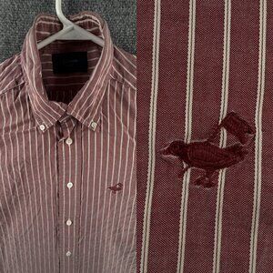 Faconnable No. 6 Red Striped Men 16 Long Sleeve Button Up Shirt Long Sleeve Logo